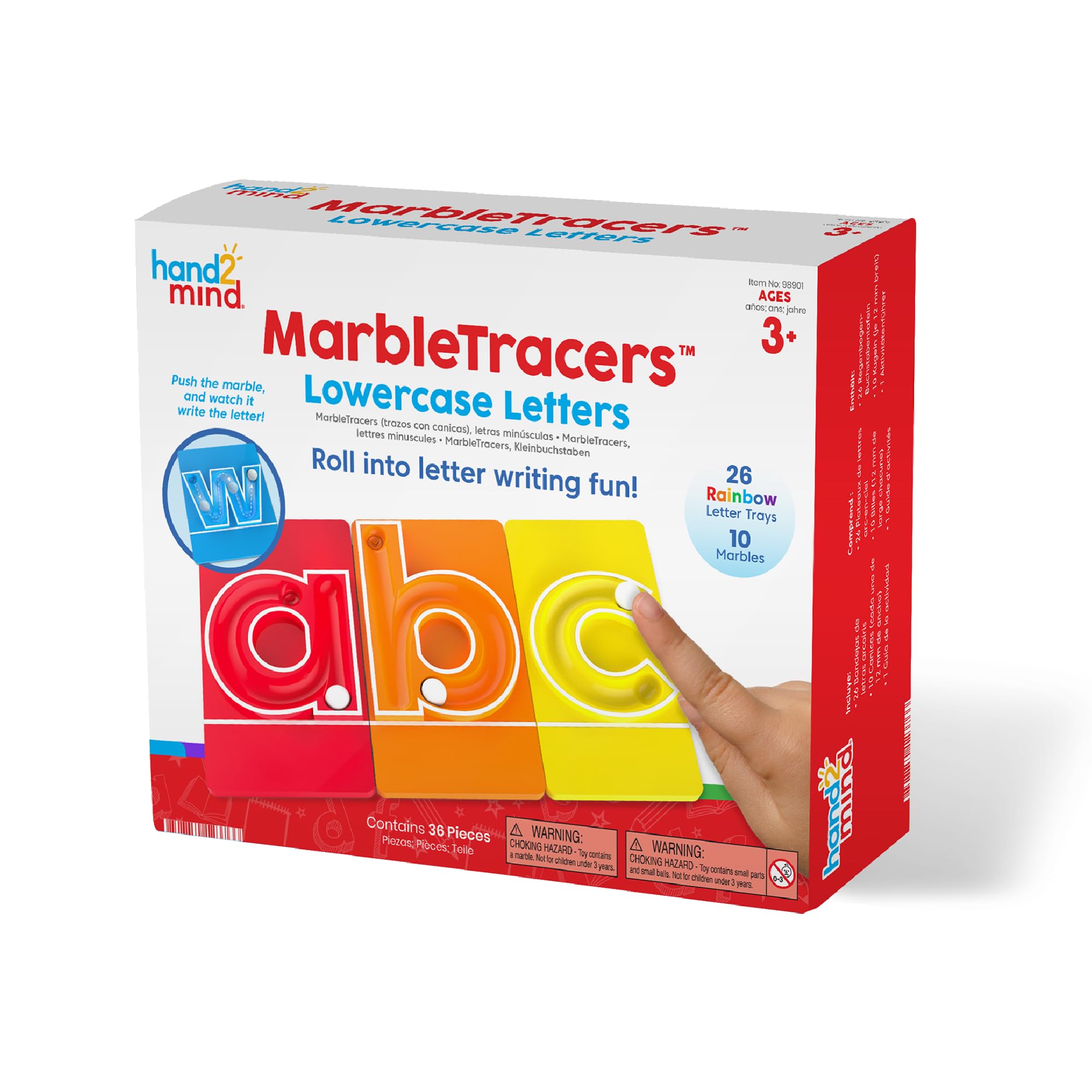 hand2mind MarbleTracers - Lowercase Letters, 24 Letter Trays, 10 Marbles | Presc