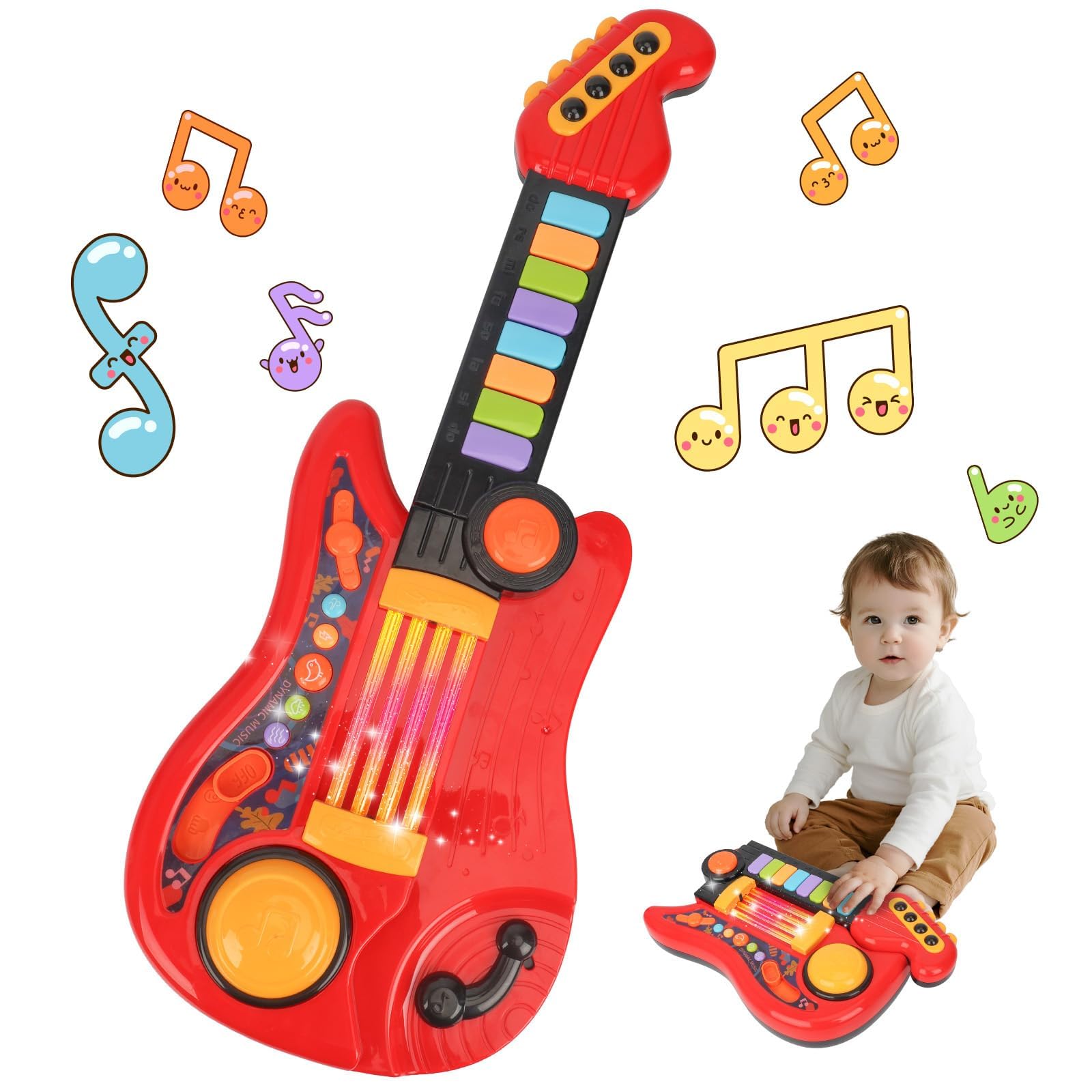 Drmukie 2-in-1 Electric Guitar & Piano Toy for Kids Toddlers 2-4 Year Old | 21 I