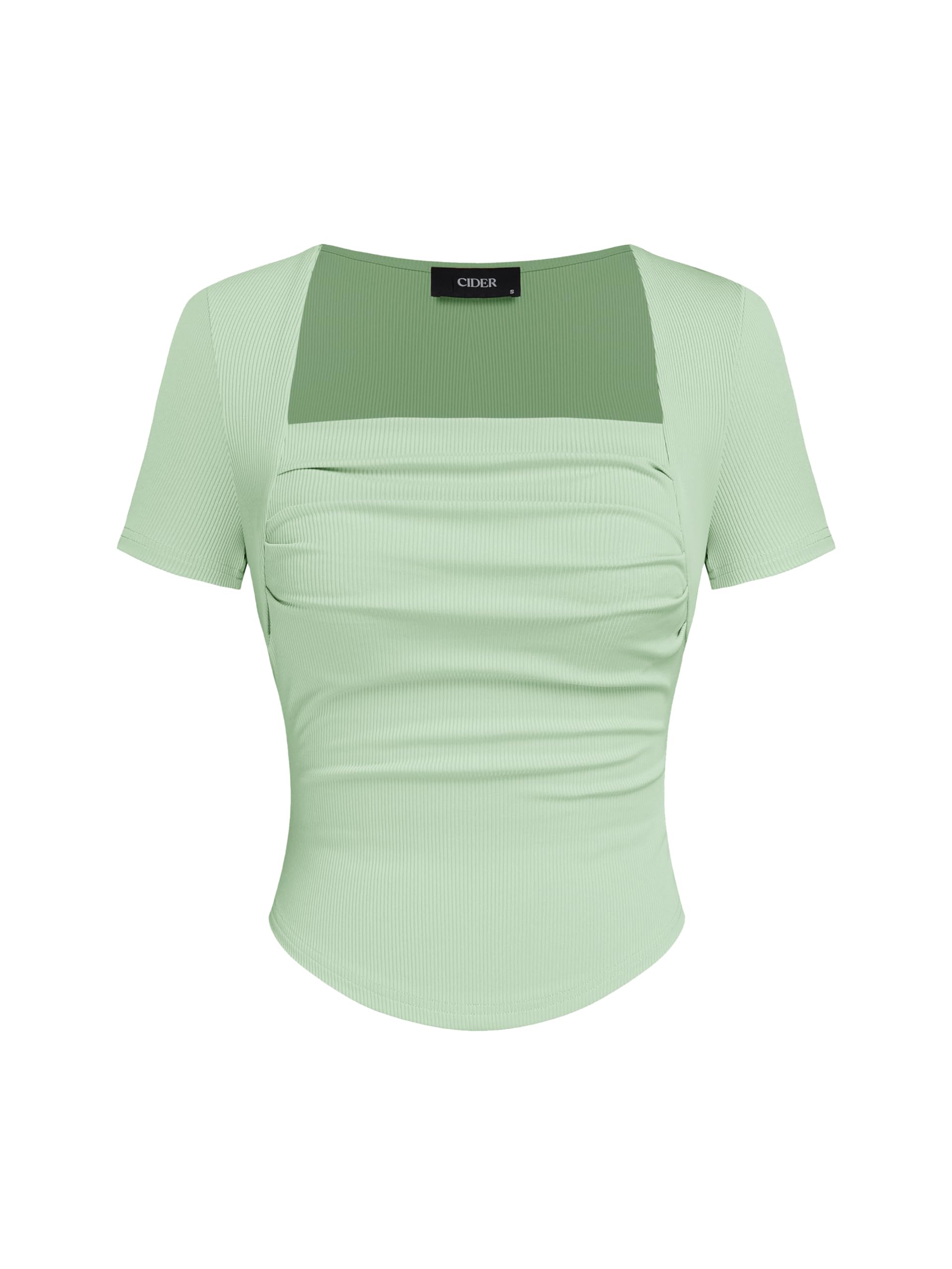 CIDER Going Out Tops Square Neck Ruched Short Sleeve Slim Fit Tee Shirt Basic Ca