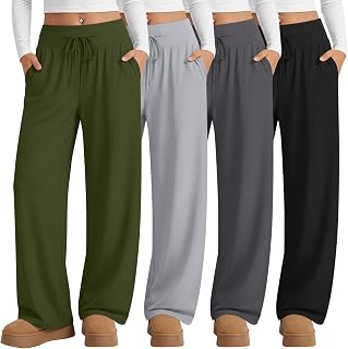 4 Pack Women's Wide Leg Lounge Pants Yoga Sweatpants
