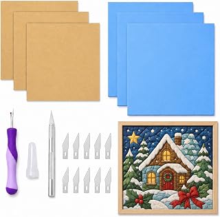Pangda 8 Pcs Kinusaiga Fabric Art Kit DIY No Sew Fabric Art Craft for Adult | 7 x 7 Inch Fabric Poke Wall Art Craft, DIY Kinusaiga Mosaic Wall Decor, Relaxing Handmade Craft Project for Adults Beginners