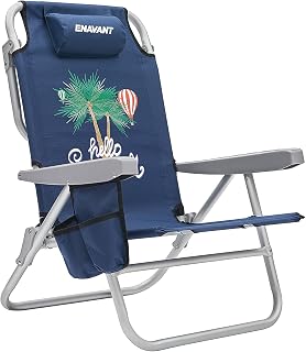 ENAVANT Extra Large Adjustable Backpack Beach Chair with Cooler - Supports up to 300 lbs Blue