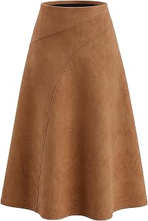 HEEKPEK Women's Suede Midi Skirt High Waist A Line Skirts 2026