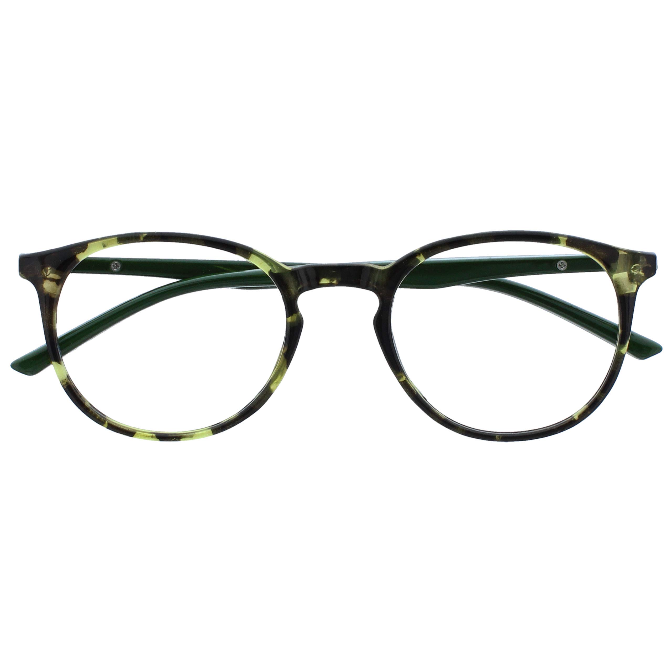 OPULIZE Met Glasses Round Frame Tortoiseshell Green Scratch Resistant Spring Hin