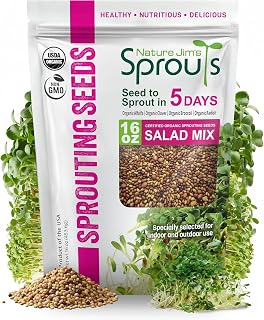 Nature Jim's Sprouts Salad Mix – Broccoli, Alfalfa, Clover, Radish, 1lb | Organic, Non-GMO Microgreen Seeds - Fast-Growing, Ideal Sprouting Seeds for Fresh & Nutritious Indoor/Outdoor Home Gardening