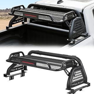 JOYTUTUS Roll Bar for Full Size Truck with Cargo Basket &amp; Brake Light, Pickup Chase Rack Sports Bar Compatible with F150, F250, F350, Silverado, Sierra, Ram 1500 2500 3500, Tundra