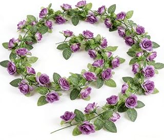 230cm Artificial Flower Garland Fake Pink Rose Flower Garland Faux Plastic Hanging Garland for Wedding Arches Bedroom Home Wall Backdrop Indoor Outdoor Decor (Purple)