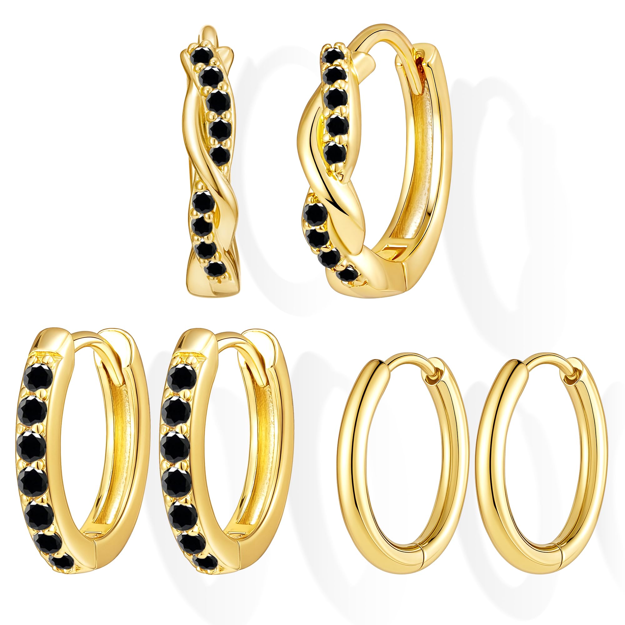 Inerney 14K Gold Plated Huggie Hoop Earrings for Women, Small Sterling Silver Ea