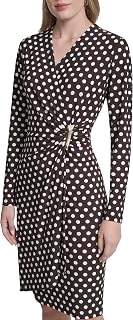 DKNY Vestido de manga larga con cuello cruzado para mujer