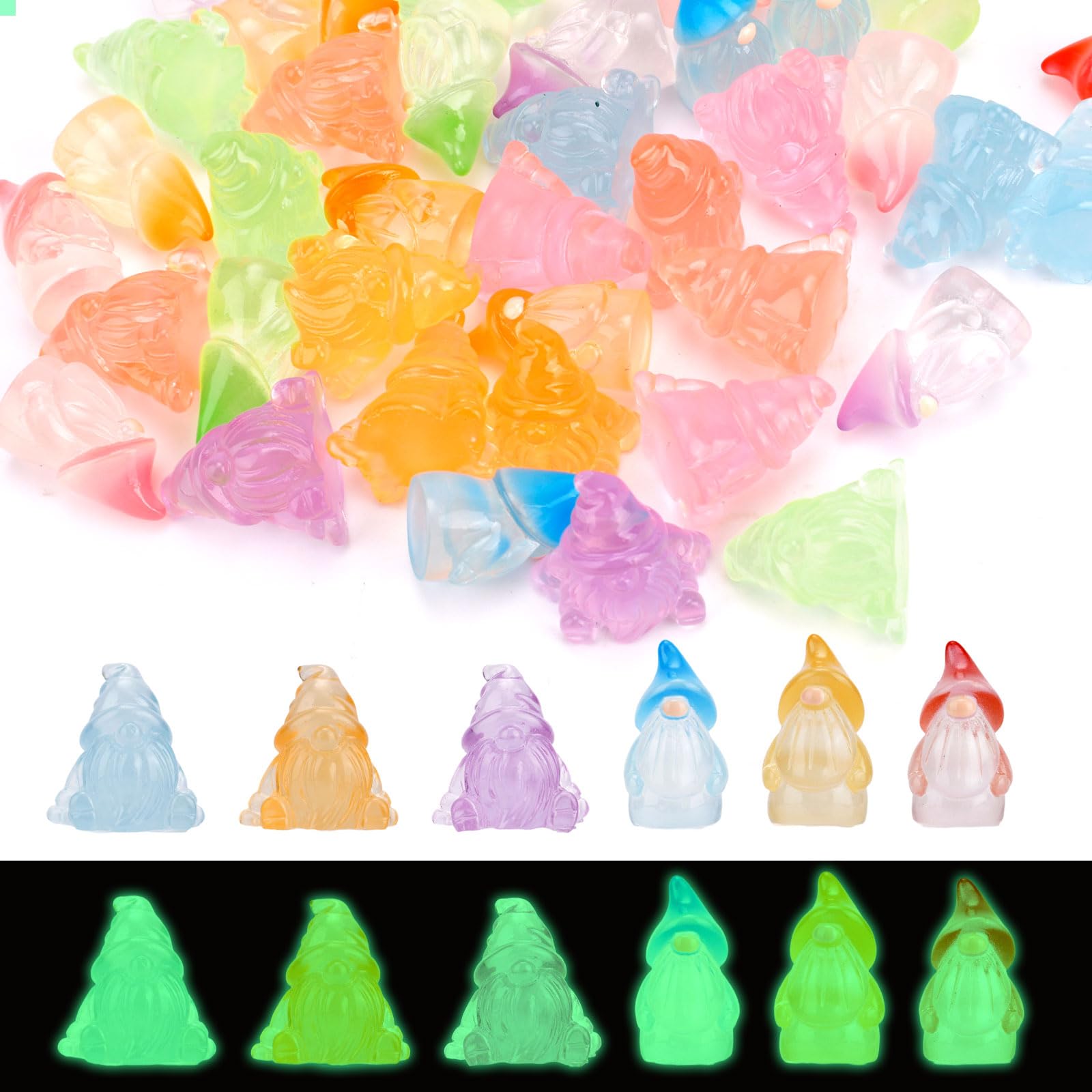 60 Pcs Mini Glow in the Dark Resin Gnomes for Landscape, Outdoor, Patio, Lawn, G