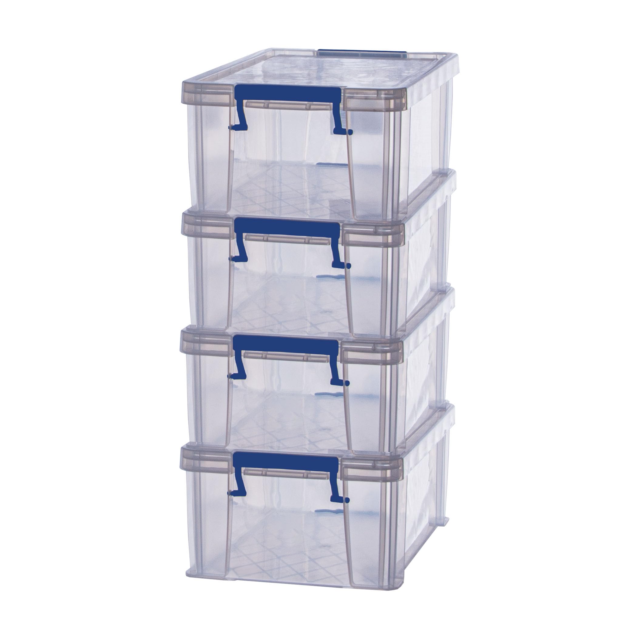 Bankers Box 4x 10L Plastic Storage Boxes with Lids. ProStore Super Strong Stacka