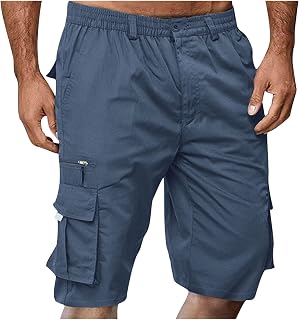 Men's Cargo Shorts Summer Bermuda Shorts Khaki Work Trousers with Pocket and Drawstring Casual Vintage Chino Cargo Shorts 3/4 Summer Trousers Outdoor Running Shorts Jogging Bottoms Large Sizes Black