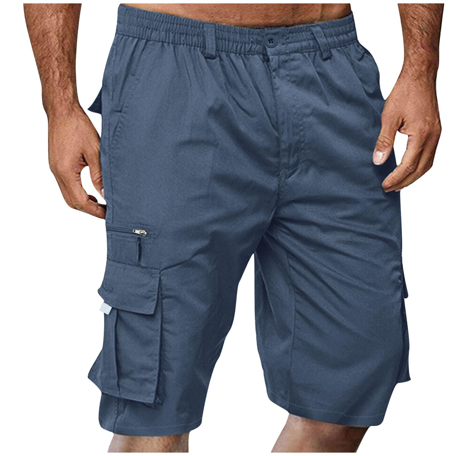 Men's Cargo Shorts Summer Bermuda Shorts Khaki Work Trousers with Pocket and Dra