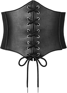 XZQTIVE Black Corset Waist Belt for Women, Wide Elastic Tie Waspie Belt for Dresses 4.7inch