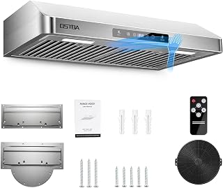 OSTBA 30" Under Cabinet Range Hood, 750 CFM Kitchen Vent Hood, 3 Fan Speeds | 430 Stainless Steel, Touch, Gesture & Remote Control,1–15 Min Timer, LED Lights, Stainless Steel Filters, Top & Rear Venting