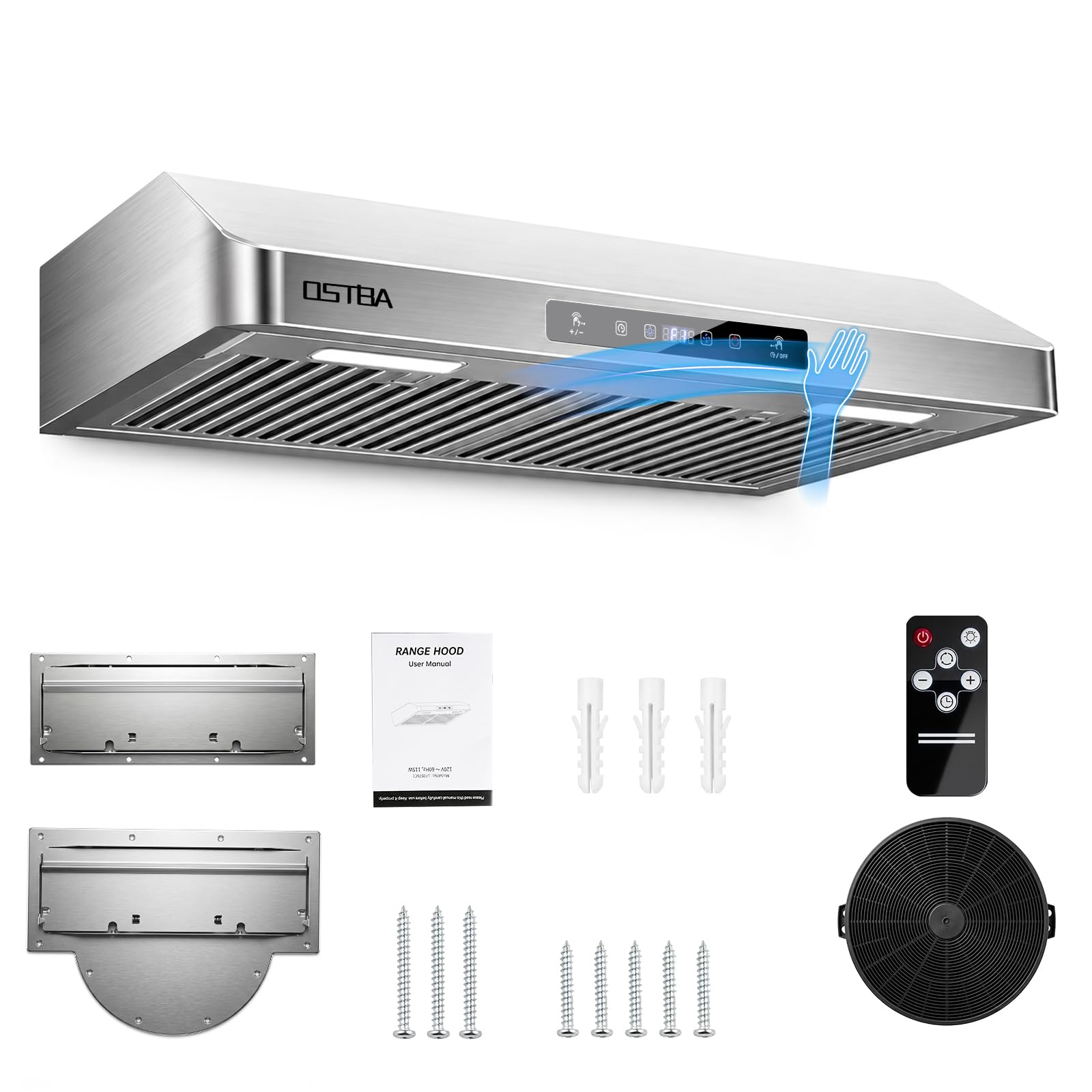 OSTBA 30" Under Cabinet Range Hood, 750 CFM Kitchen Vent Hood, 3 Fan Speeds | 43