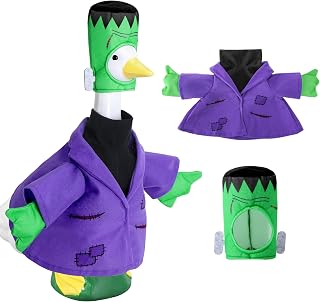 2 Pcs Halloween Monster Goose Outfits, Purple Porch Goose Monster Costume | Lawn Goose Monster Clothes with Hat for 23" H Statue Halloween Fall Outdoor Patio Garden Yard Decor