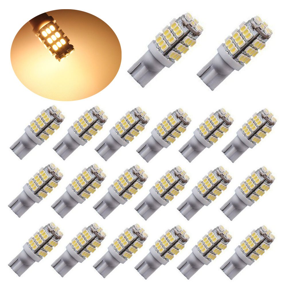 DIBMS 20-Pack T10 194 168 175 192 921 LED Bulbs, Super Bright 42-SMD 3500K Warm 