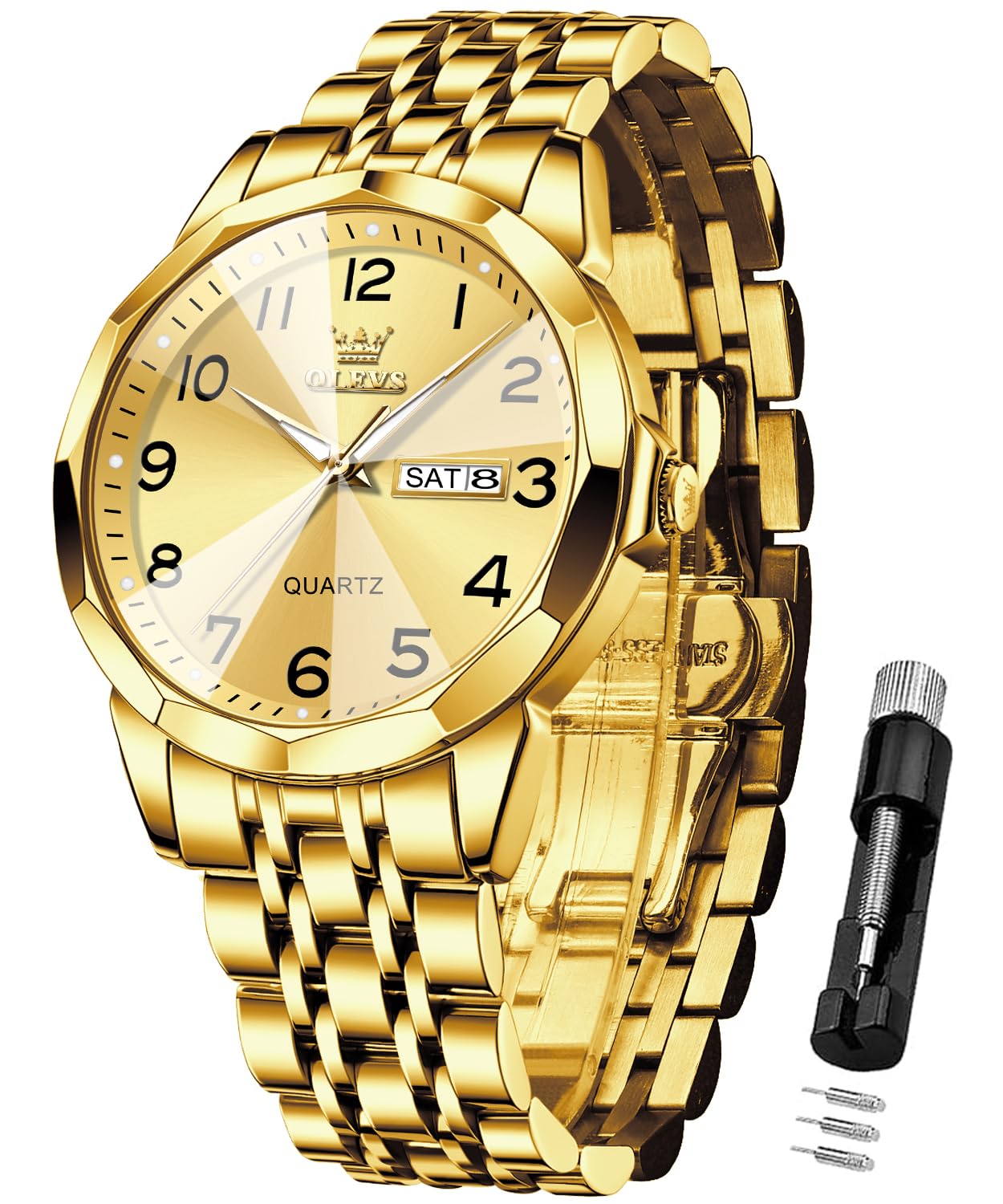OLEVS Reloj de Hombre analógico de Cuarzo Digital de Acero Inoxidable, Impermeab