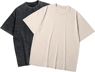 Oversized T Shirt Men Women,Vintage Heavyweight Cotton Tshirt,Basic Crew Neck,2 Pack T-Shirts