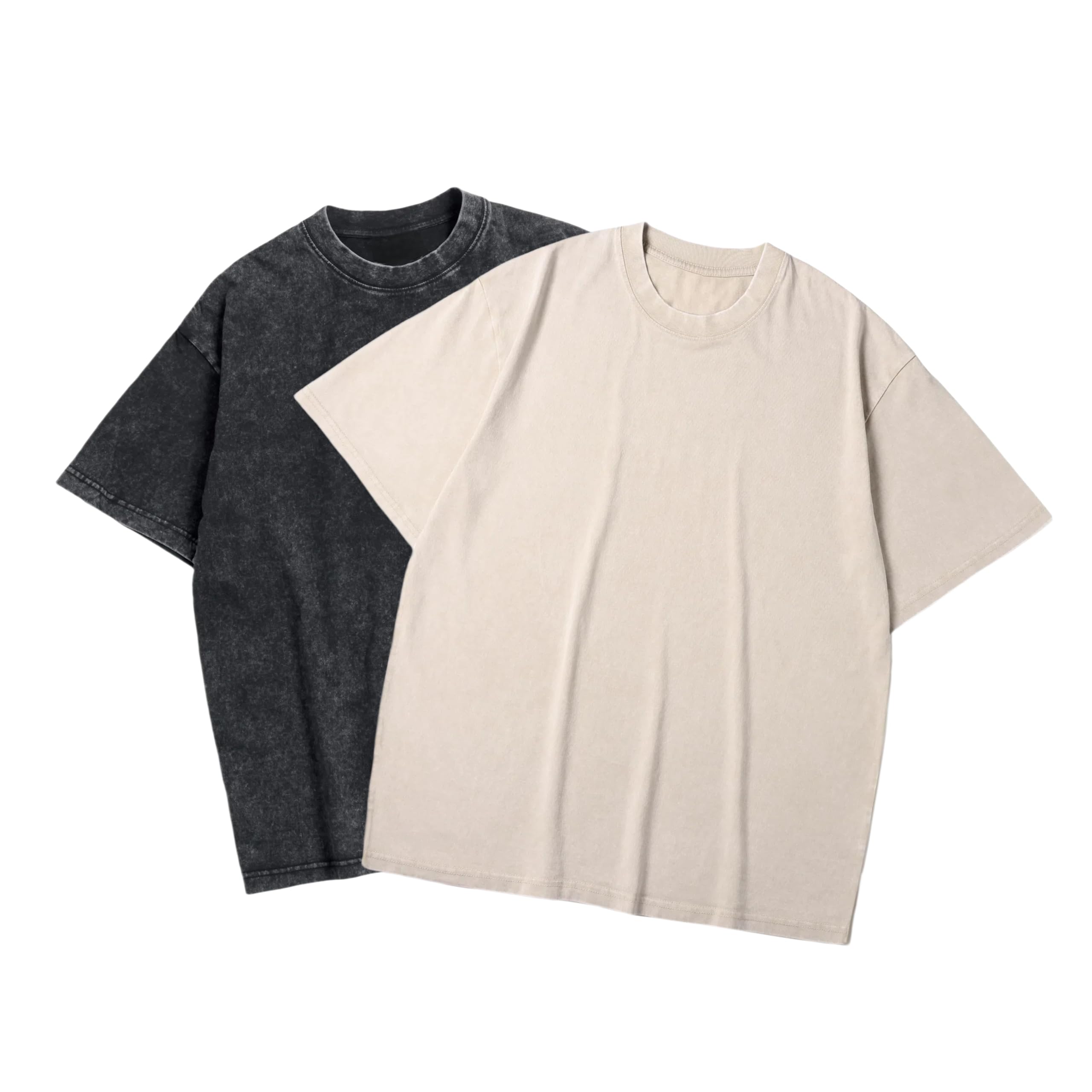 Oversized T Shirt Men Women,Vintage Heavyweight Cotton Tshirt,Basic Crew Neck,2 