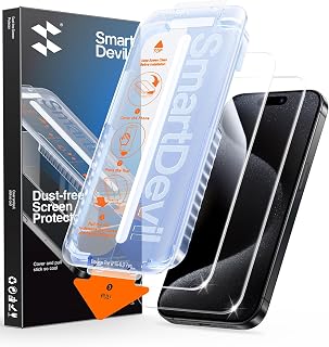 SmartDevil Confezione da 3 pellicole protettive in vetro temperato per iPhone 15 Pro (6,7 pollici), pellicola trasparente HD, facile installazione, senza polvere e senza bolle