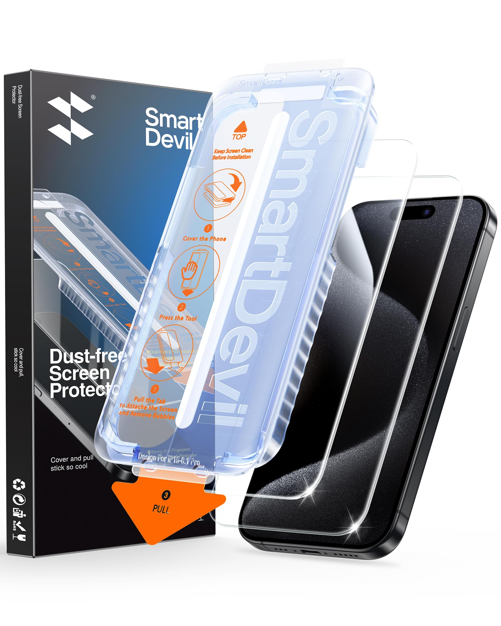 SmartDevil Confezione da 3 pellicole protettive in vetro temperato per iPhone 15