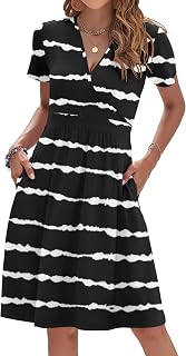 AUSELILY Vestidos de verano para mujer, manga corta, cuello en V, floral, con bolsillos