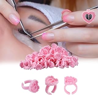 100 Pcs Heart Shaped Pigment Ring Cups Disposable Glue Ink Holder Rings for Arts Crafts Makeup Nail Polish Mixing Tools(Pink)