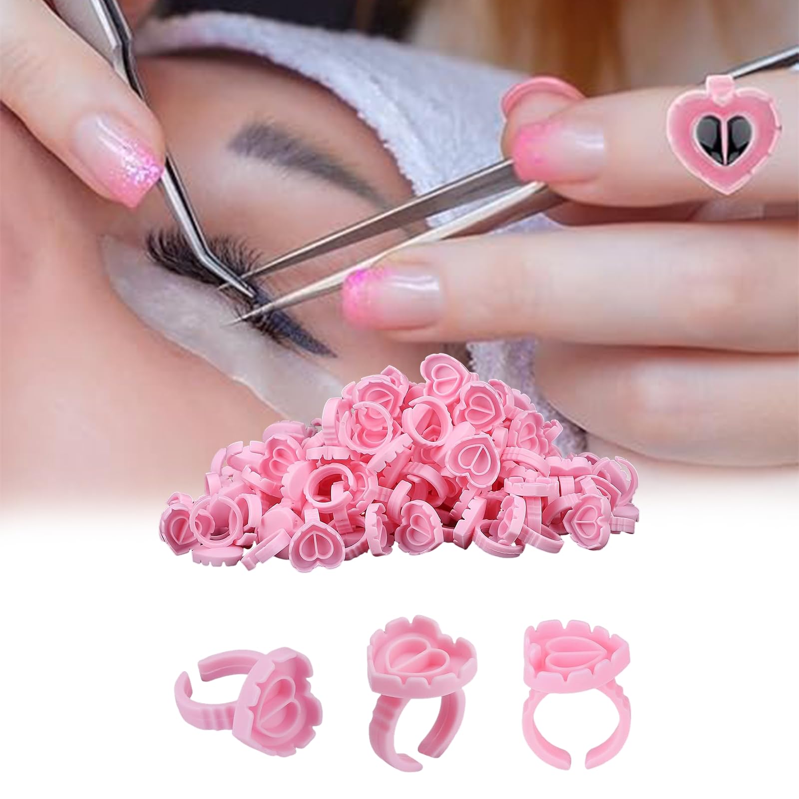 100 Pcs Heart Shaped Pigment Ring Cups Disposable Glue Ink Holder Rings for Arts