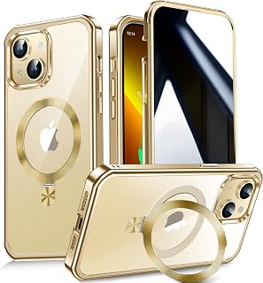Magnetic Privacy Case for iPhone 13 Case with Ring Stand, 6.1" Gold