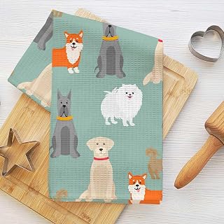 Cute Dogs Kitchen Tea Towels, Decorative Absorbent Microfiber Tea Towels, Waffle Pattern Tea Towels for Farmhouse Bathroom, Dog Lover Gifts 2