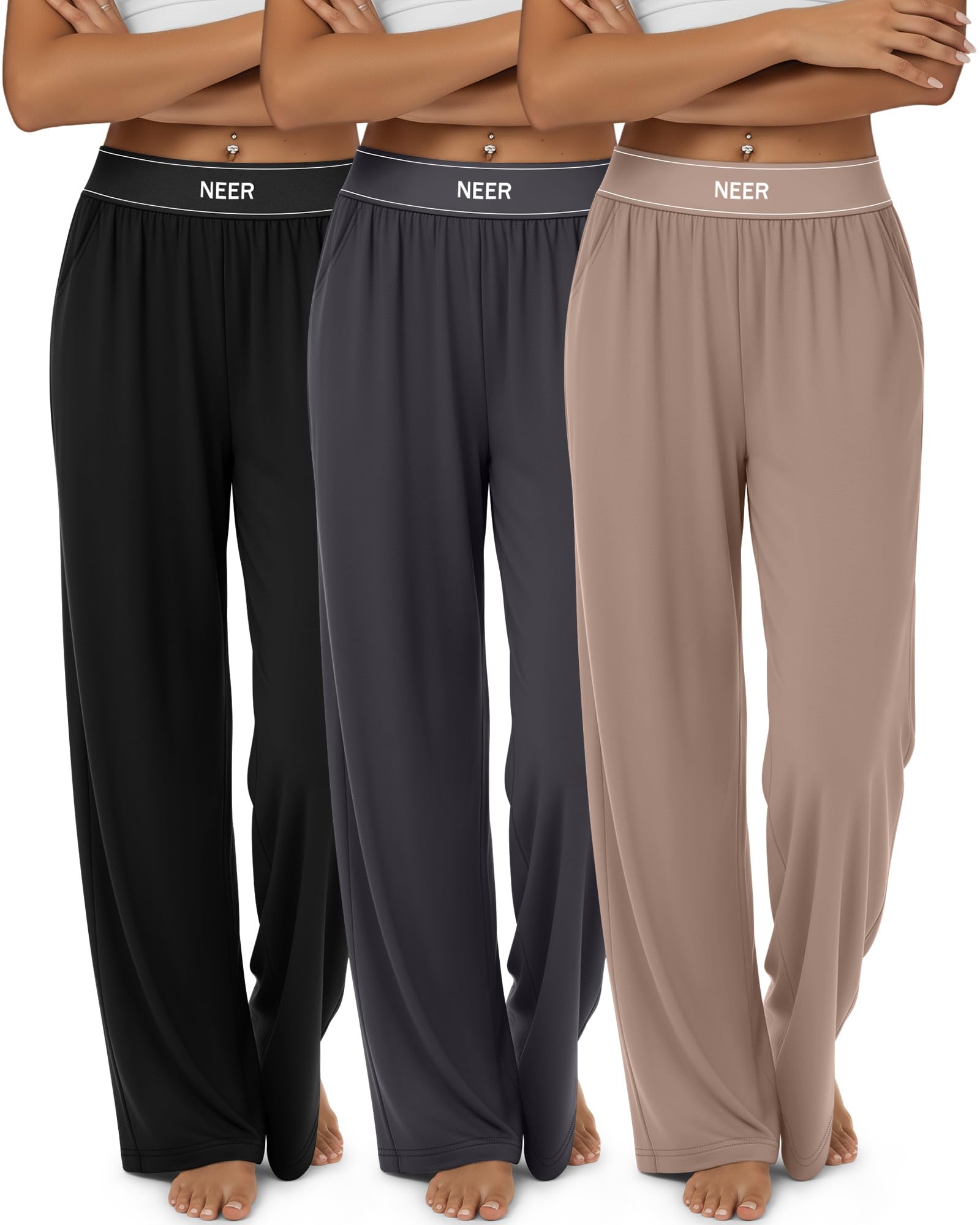 Neer 3 Pack Women's Cotton Wide Leg Sweatpants High Waist Pants