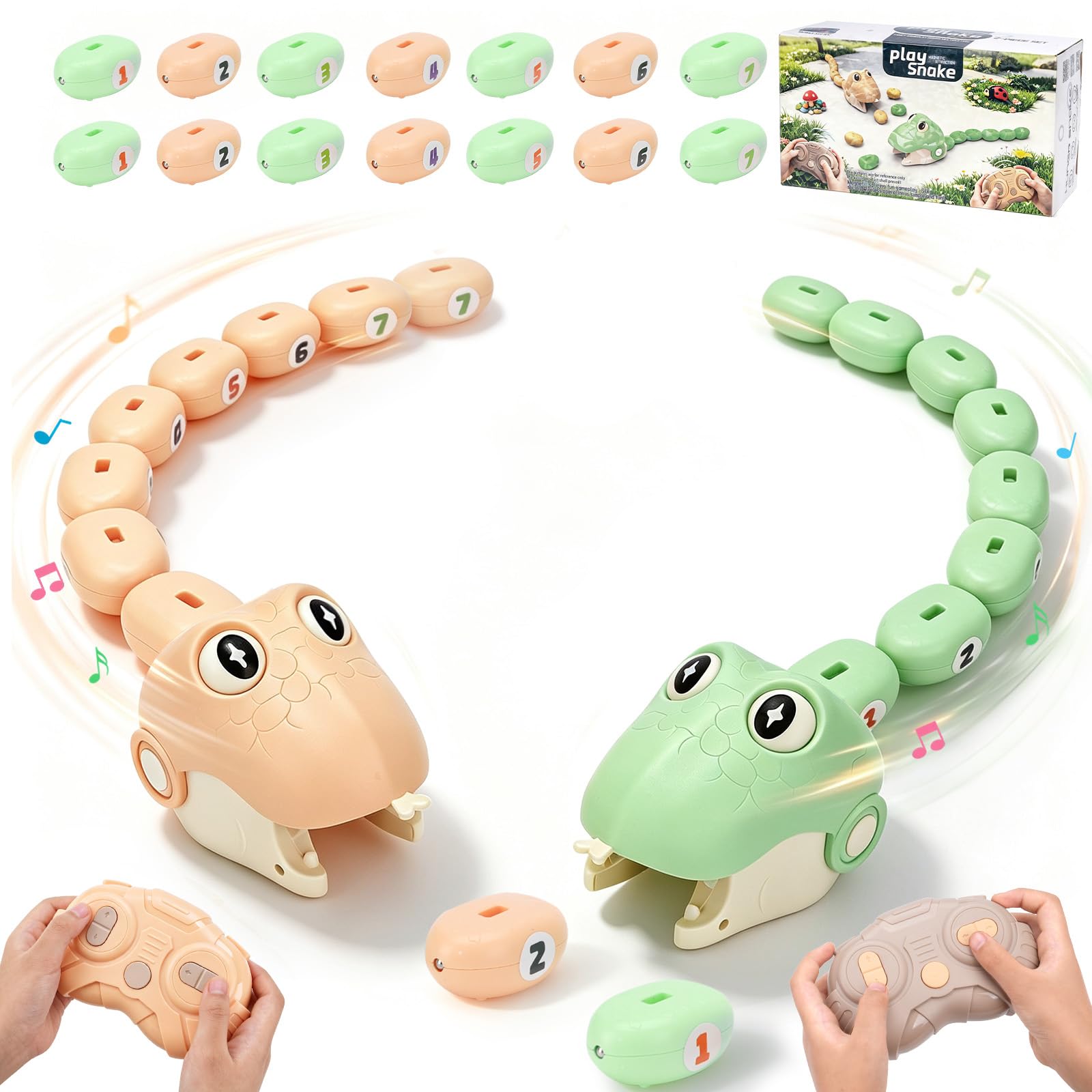 2Pack Realistic Snake Frenzy Game, 2.4G Remote Control Magnetic Snake Toy with L