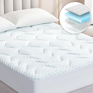 EHEYCIGA Memory Foam Mattress Topper Double Bed, 135x190x3cm, White | Pressure Relief, Gel Mattress Pad, Extra Deep Pocket, Bamboo Breathable Mattress Cover, Soft Supportive, OEKO-TEX