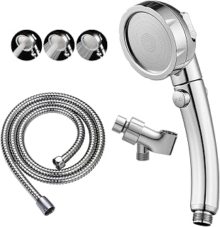 KAIYING High Pressure Handheld Shower Head with ON/Off Pause Switch, 3 Spray Modes Shower Wand with Shut Off Button, Removable Camper Shower Head with Hose and Adjustable Angle Bracket (Chrome)