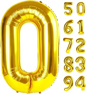 Gold 0 Balloon - Number Balloon 40 Inch, 0th Gold Birthday Decorations | Giant foil helium inflatable 10 20 30 40 50 Numbers Balloon Birthday Decorations, Gold Party Supplies for Women Men