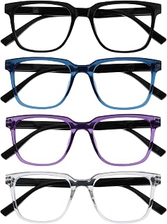 OPULIZE Leo Reading Glasses – Large Rectangular Frame – Men and Women – Spring Hinges – R55, All Black - Transparent Blue - Transparent Purple - Clear Transparent, One size