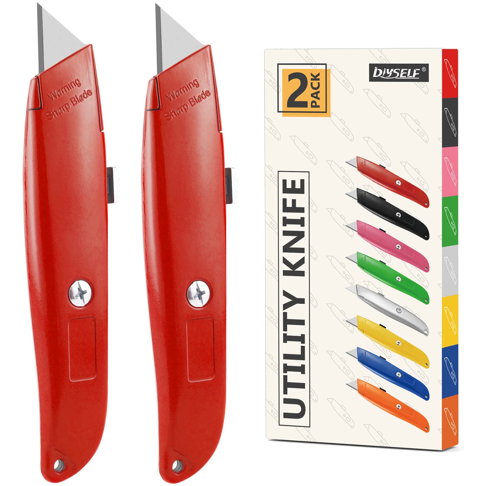 DIYSELF 2 Pack Utility Knife Box Cutter Retractable PVC Pipe Cutter | Heavy-Duty