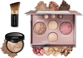 LAURA GELLER Baked Starter Kit: Balance-n-Brighten Powder Foundation, Medium + The Best of The Best Palette + Retractable Angled Kabuki Brush Set