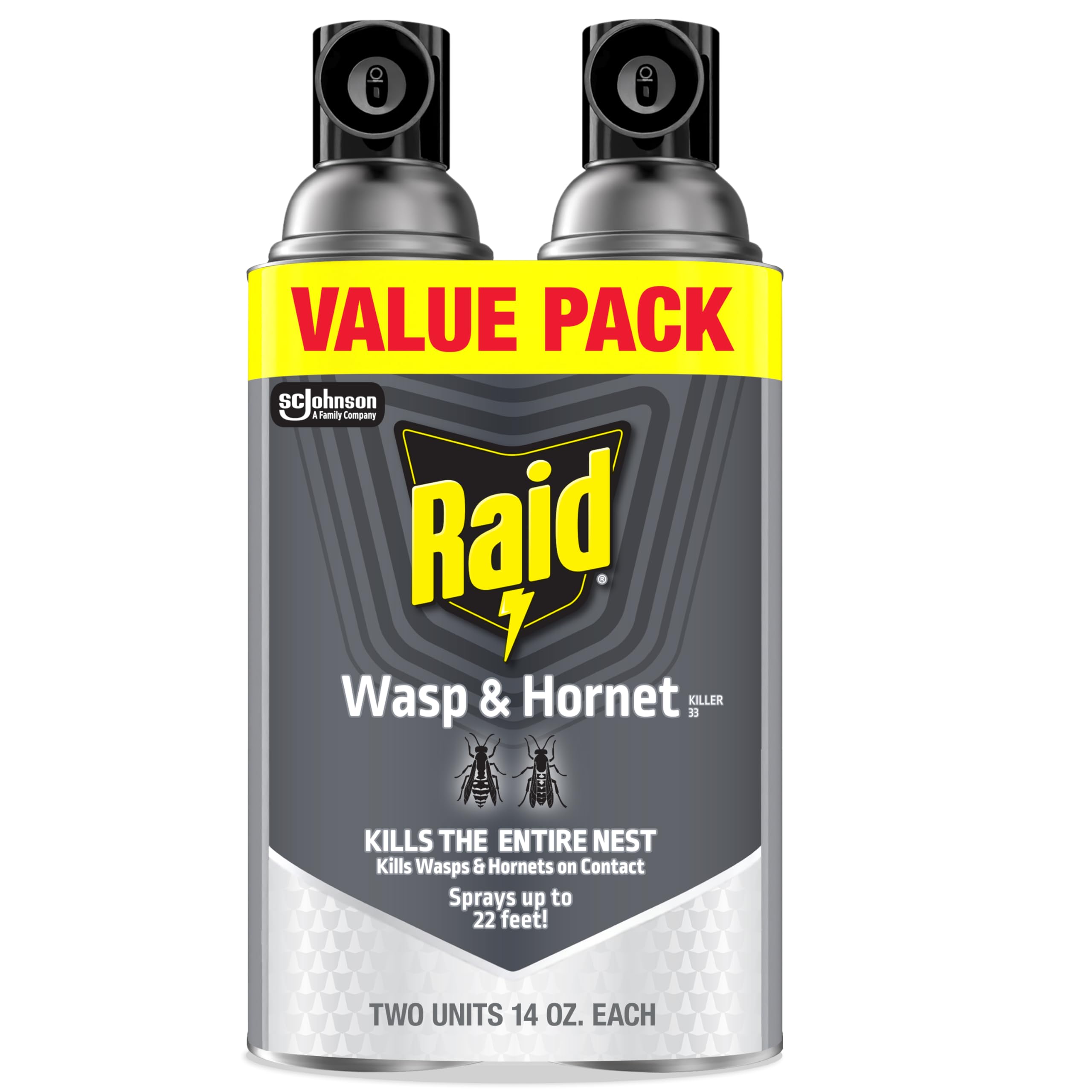 Raid Wasp & Hornet Killer, Outdoor Flying Insect Spray, 14oz, 2 Count | Kills Wa