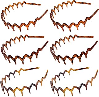 6Pcs Zig Zag Shark Tooth Headbands - Trendy Hair Hoops with U-Shaped Design, Perfect Wavy Teeth Hair Accessories for Women & Girls (Amber, Turtle, Leopard)