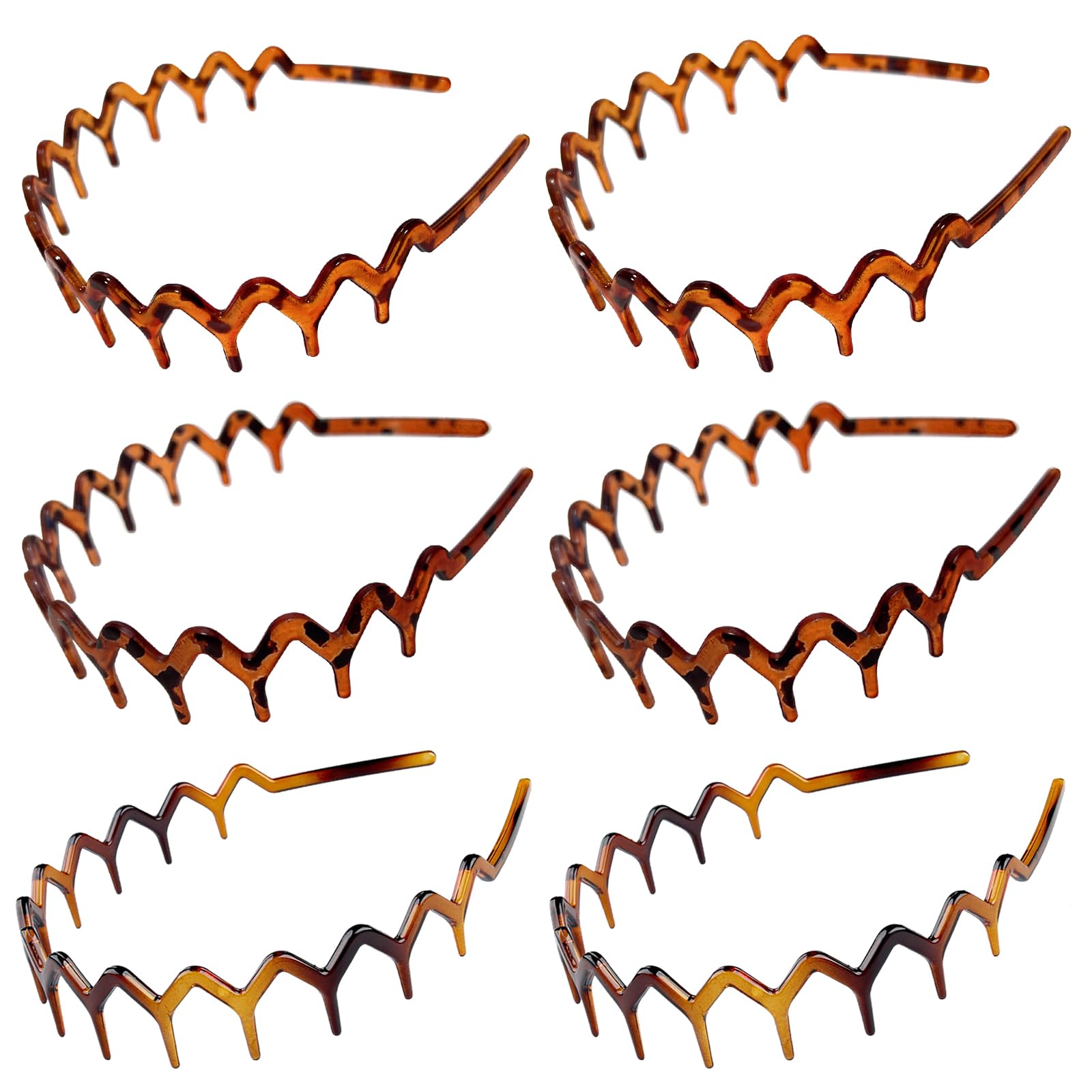 6Pcs Zig Zag Shark Tooth Headbands - Trendy Hair Hoops with U-Shaped Design, Per