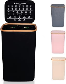 Nest Zest 100L Double Laundry Basket with Lid, 2 Compartments to Sort Washing, Hamper Laundry Bin with Care Guide & 2 Removable Inner Bags, Dirty Clothes Basket with Bamboo Rim Oxford Fabric (Black)