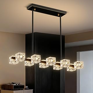 Modern Black Chandeliers,10-Lights Sputnik Chandelier Dining Room Light Fixtures,Rectangular Pendant Lights Fixture Over Table,Adjustable Height Hanging Chandelier for Dining Room Kitchen Island