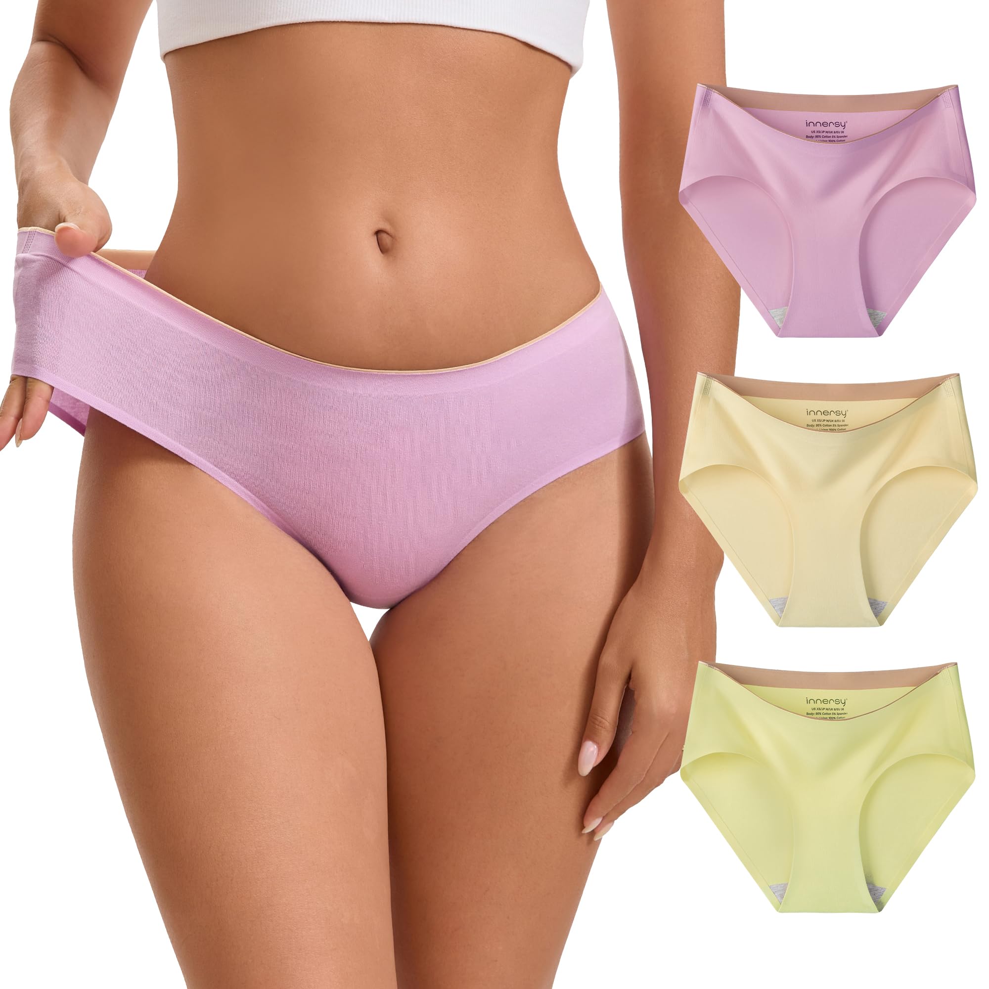 INNERSY Women's Cotton Seamless Underwear Cheeky No Show Invisible Hipster Panti