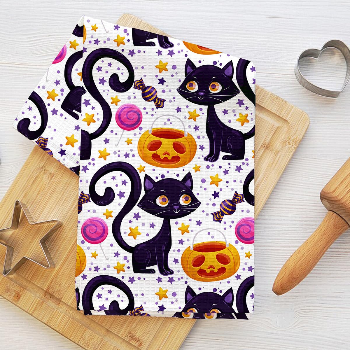 Halloween Pumpkin Kitchen Towels, Spooky Cat Microfiber Towels Soft Kitchen Towe