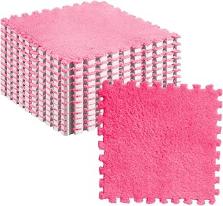 Plush foam puzzle mat tiles, soft non slip interlocking floor mats for kids room and bedroom rose red 30x30cm 10pcs