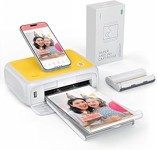 YOTON Photo Printer, Picture Printer with 54 Sheets (4"x6") & 1 Ink Ribbon | 4PASS Dye-Sublimation for Vivid Colors; Portable Gift for Travel & Family Memories; for iPhone/Android/PC; Yellow