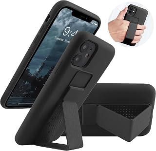 LAUDTEC Silicone Kickstand Case Compatible with iPhone 11, Vertical and Horizontal Stand Hand Strap Metal Kickstand Cover, Flexible Soft Liquid Silicone Stand Case for iPhone 11 (Black)
